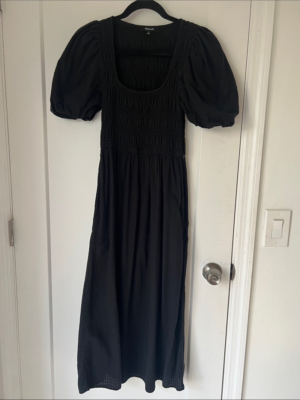 Madewell Black Puff-Sleeve Smocked Maxi Dress